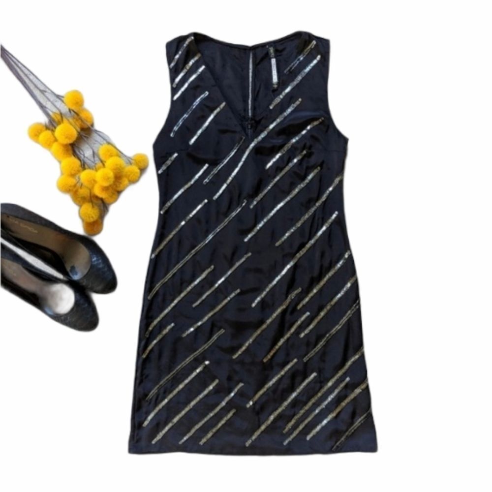 Plenty by Tracy Reese Surplice Sequin Shift Dress Women's Small Black